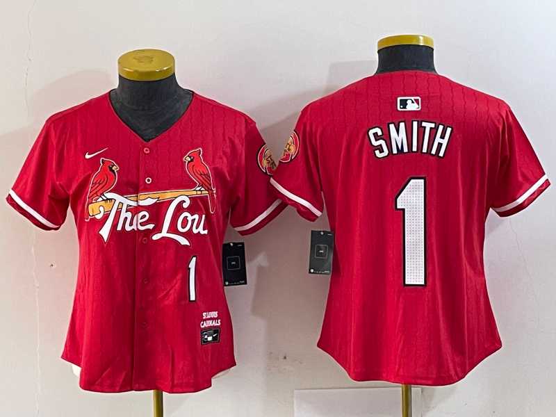 Womens St Louis Cardinals #1 Ozzie Smith Red 2024 City Connect Limited Stitched Baseball Jersey